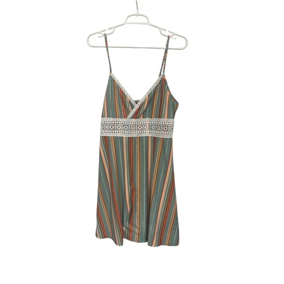 Striped Sleeveless Dress With Lace Trim By So Green Orange Size Large - Picture 1 of 5